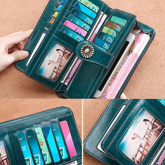 Cutout Floral Leather Clutch Wallet