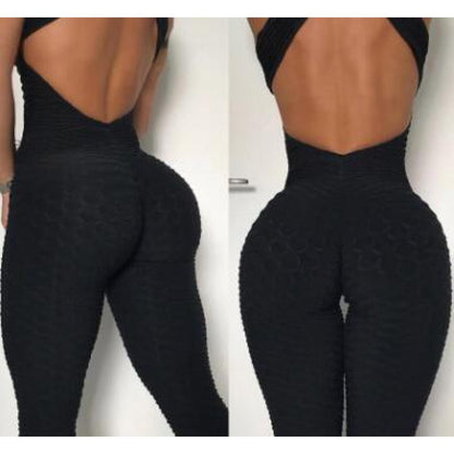 Yoga Jumpsuit Cross Design Backless Tracksuit