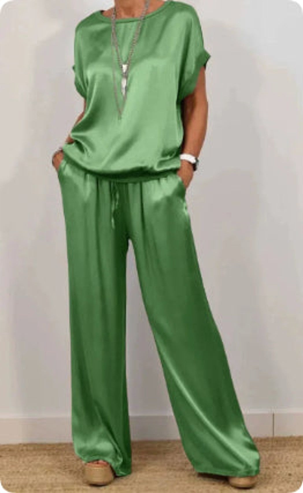 Button-Down Shirt & Wide-Leg Pants Set