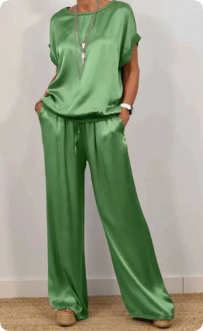 Button-Down Shirt & Wide-Leg Pants Set