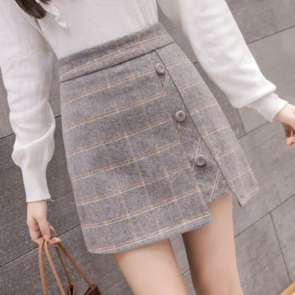Plaid Button-Front Mini Skirt