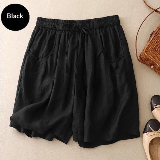 Cotton-Linen Wide Leg Shorts