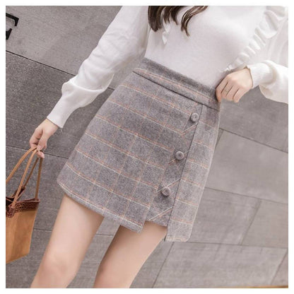 Plaid Button-Front Mini Skirt