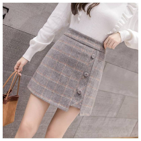 Plaid Button-Front Mini Skirt