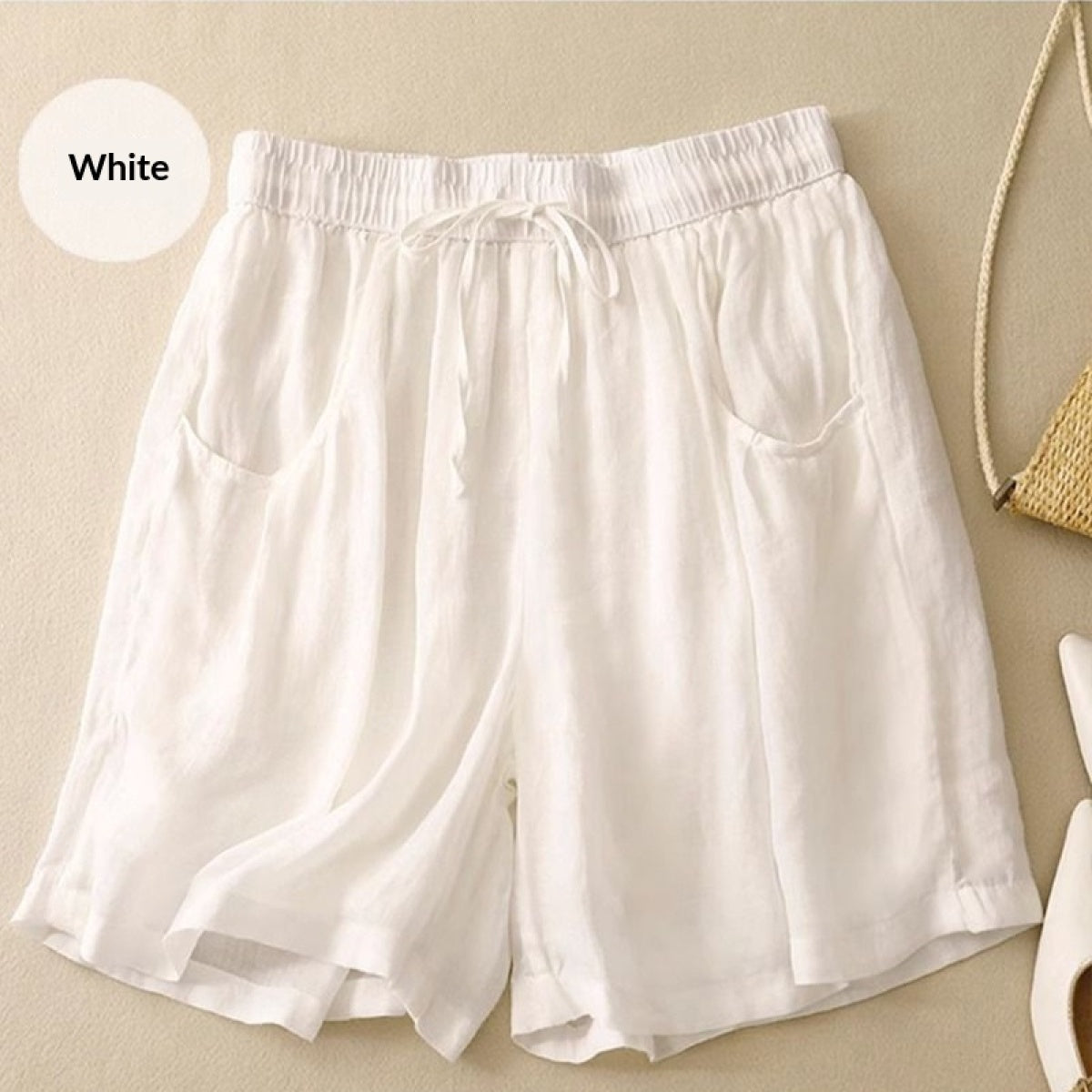 Cotton-Linen Wide Leg Shorts