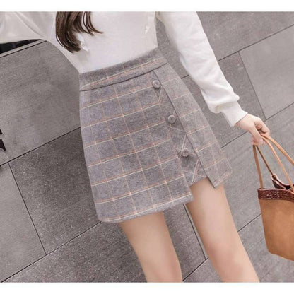 Plaid Button-Front Mini Skirt