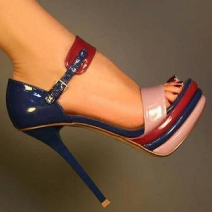 Color-Block Ankle Strap Heels