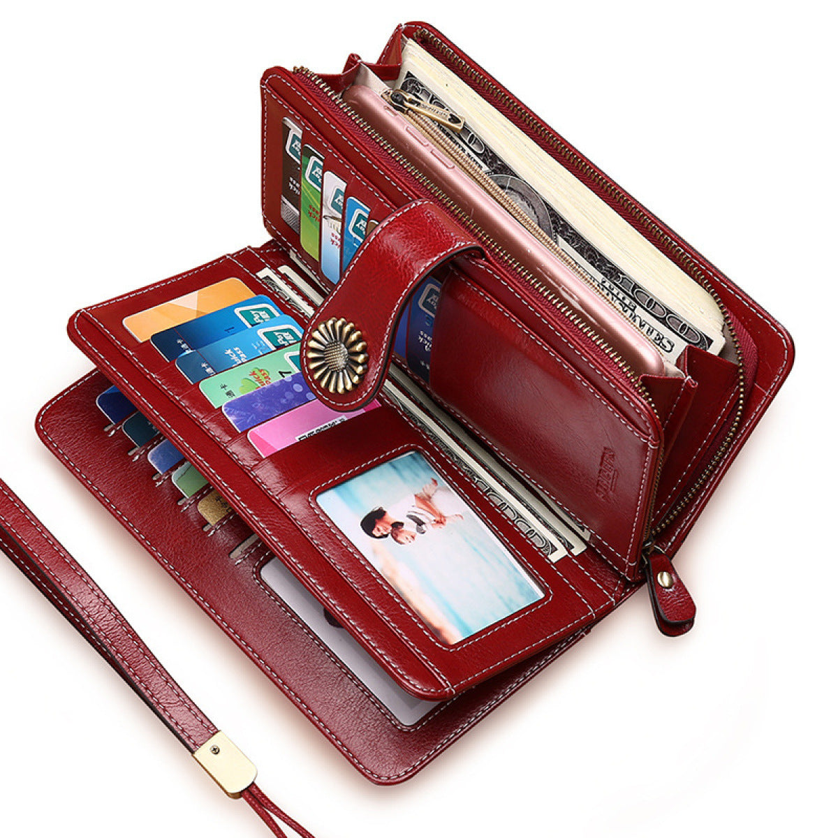 Cutout Floral Leather Clutch Wallet