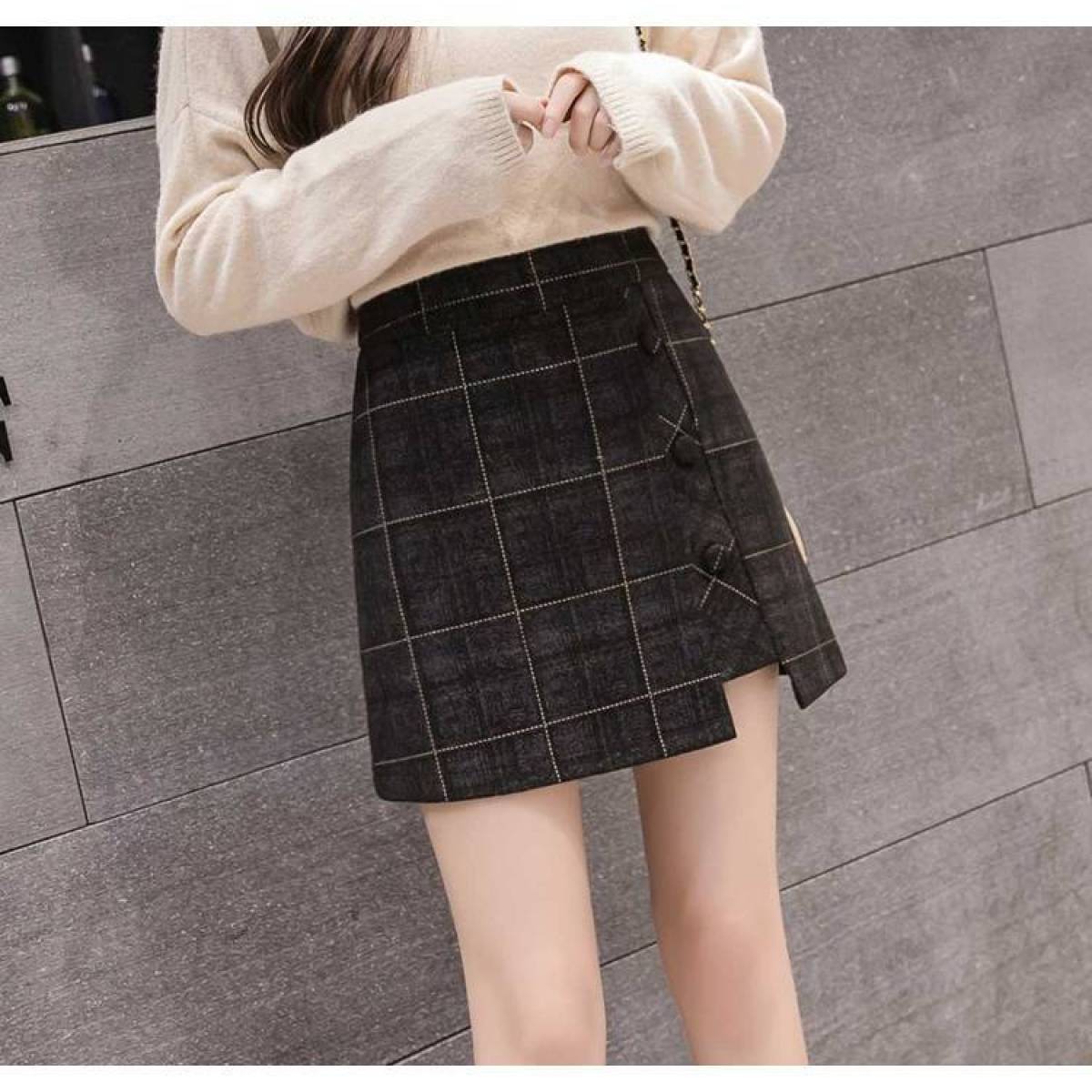 Plaid Button-Front Mini Skirt