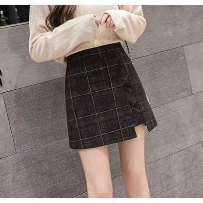 Plaid Button-Front Mini Skirt