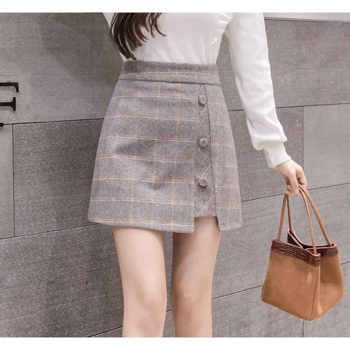 Plaid Button-Front Mini Skirt