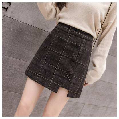 Plaid Button-Front Mini Skirt